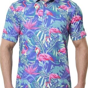 Sporty Buff Men's S/M Golf Polo Shirt Flamingos Performance Quick Dry Summer